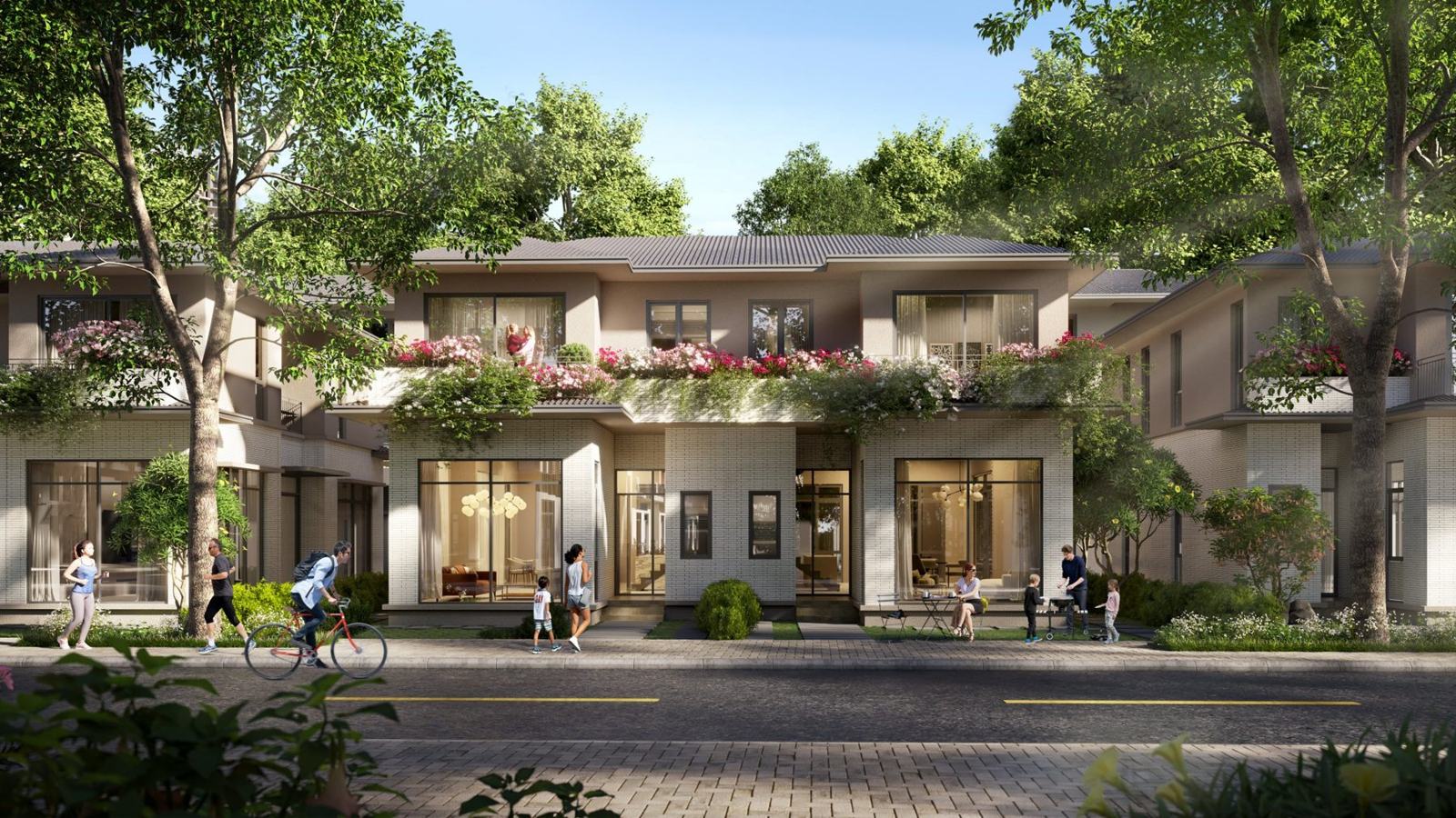 Park villa song lập Rừng Mai với ban công hoa